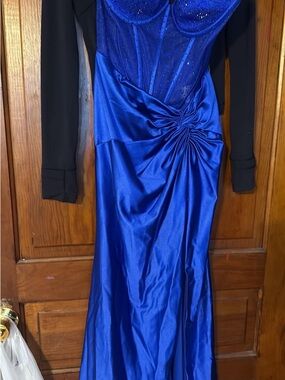 Royal Blue Ruched Satin Evening Dress